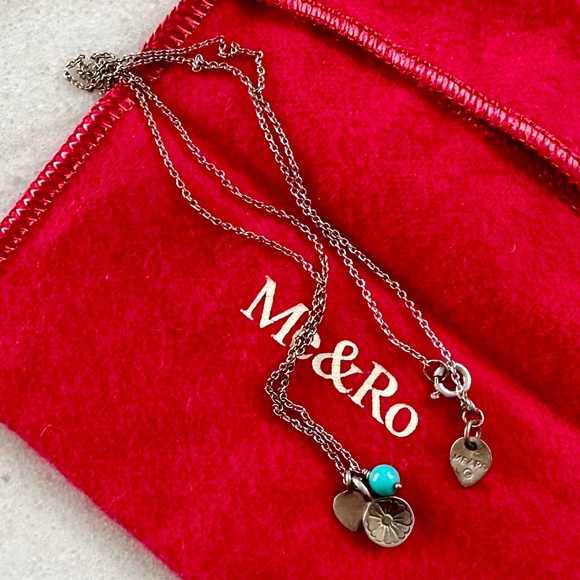 Me&Ro Necklace, Sterling Silver Flower with Turquoise Bead Pendant - Picture 8 of 8